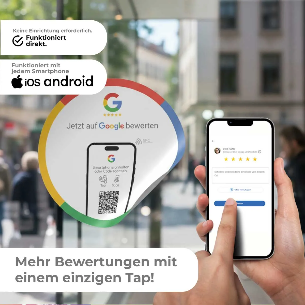 Google Bewertung NFC Aufkleber Tap mit Google Bewertung QR Code – Ansicht 2
