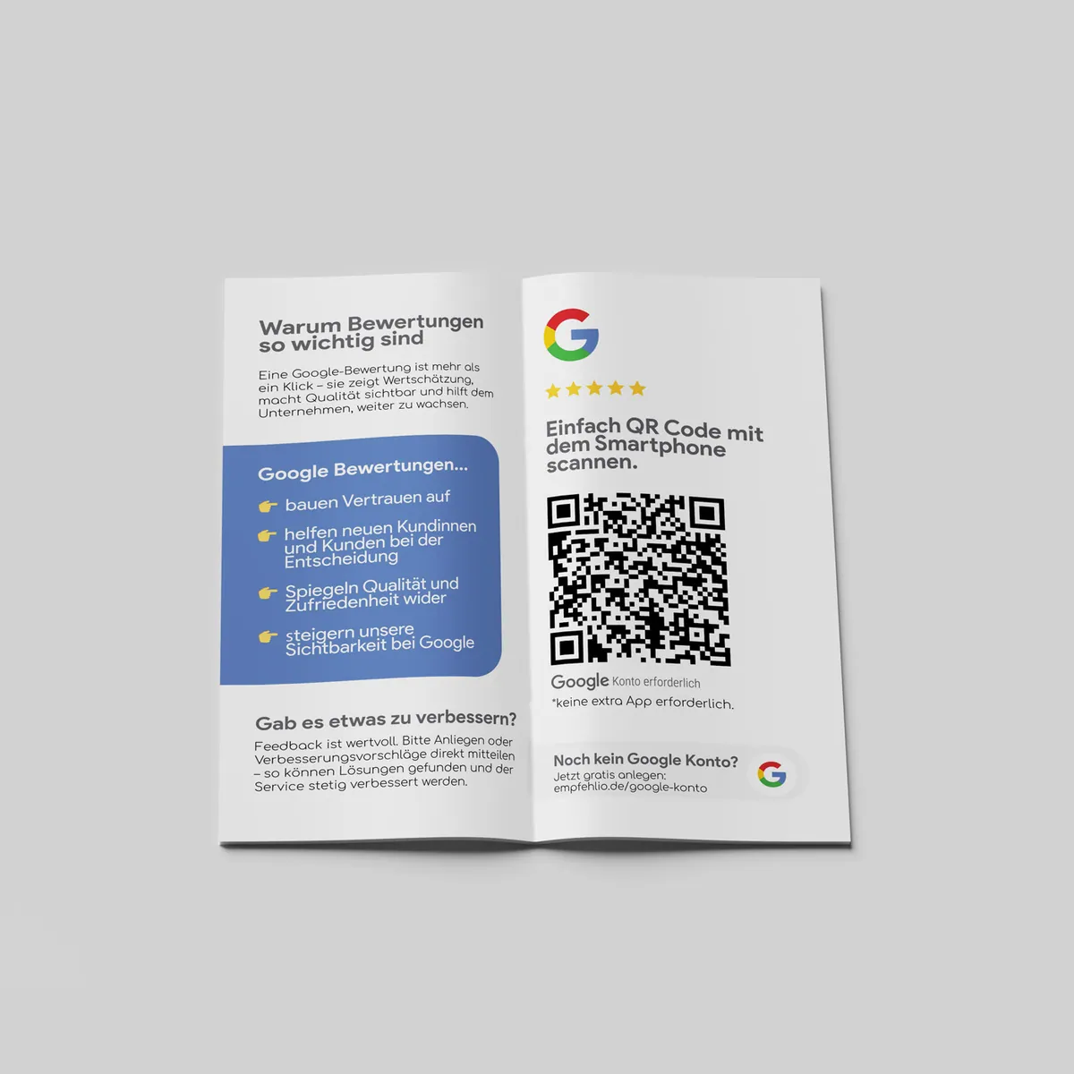 Google Bewertung Flyer – 9,9 × 21 cm | Mittelfalz | Mit QR-Code & Dankes-Seite – Ansicht 2