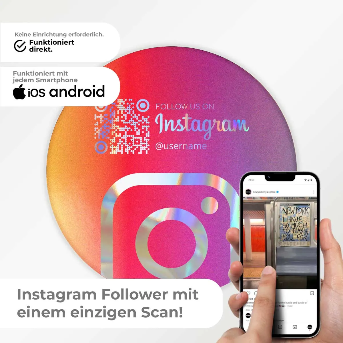 Instagram QR Code Sticker „Iconic“ – Hologramm Edition – 3 Größen – Ansicht 2