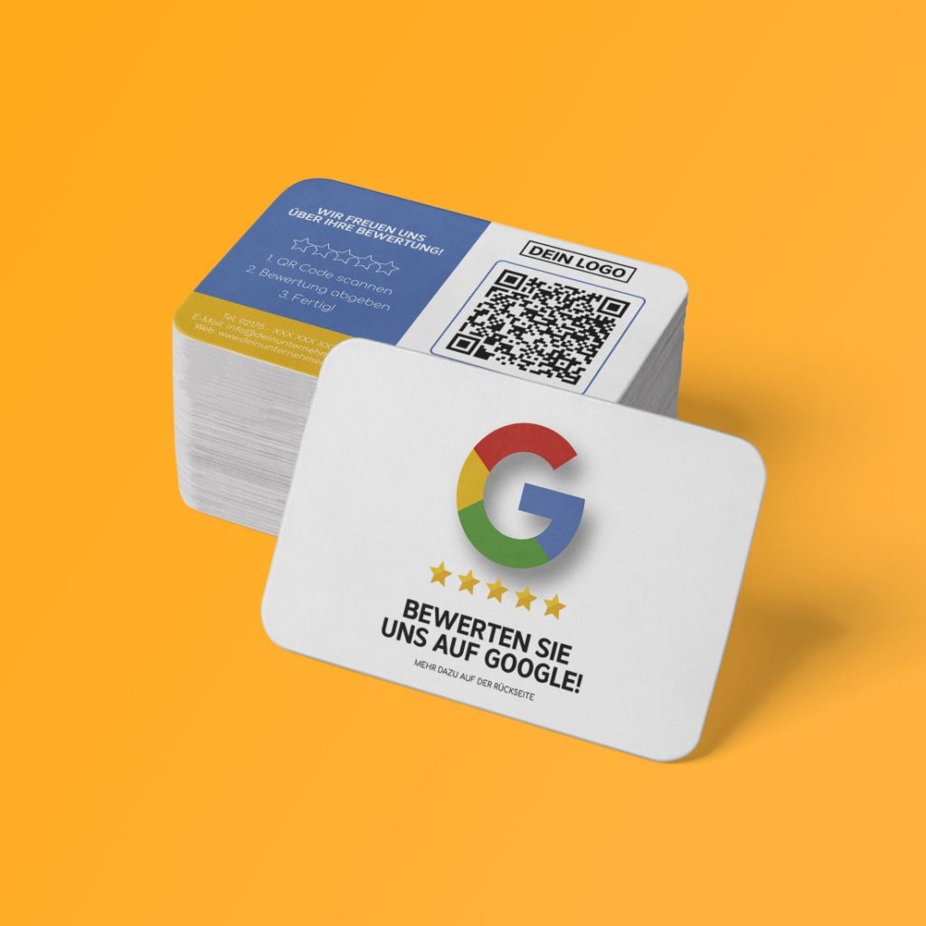 Bewerten Sie uns auf Google Visitenkarte "Dezent" mit Google Bewertung QR Code empfehlio