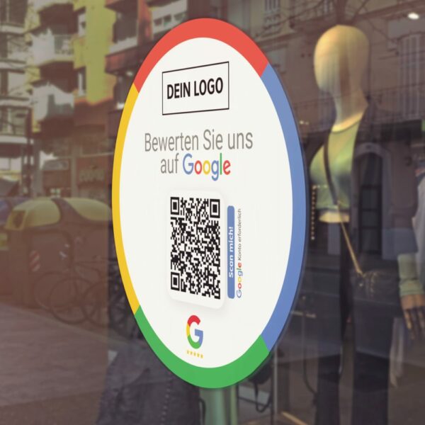 Bewerten Sie uns auf Google Aufkleber mit Google QR Code rund Clean Edition