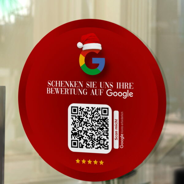 Bewerten Sie uns auf Google Aufkleber mit Google QR Code XMAS Edition rot