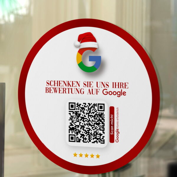 Bewerten Sie uns auf Google Aufkleber mit Google QR Code XMAS Edition weiß