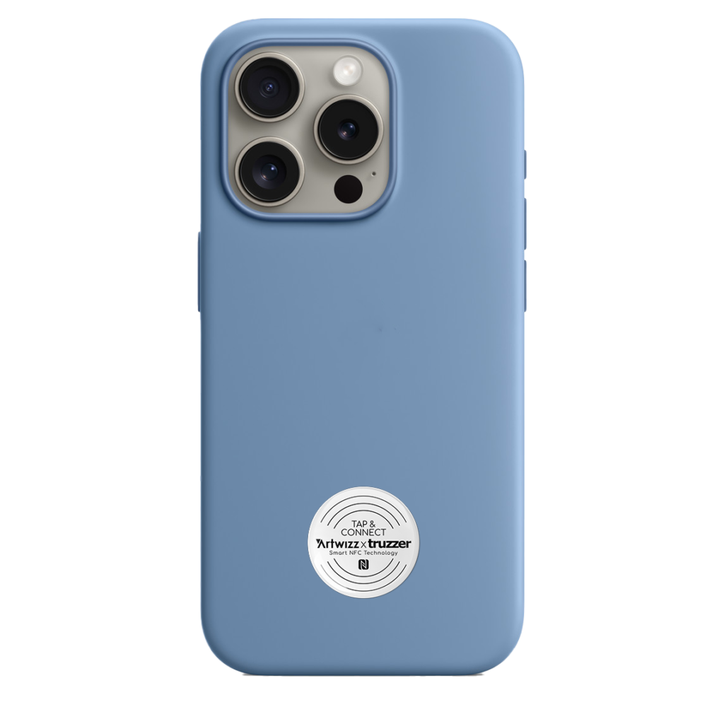 NFC Button on Case white blue phone