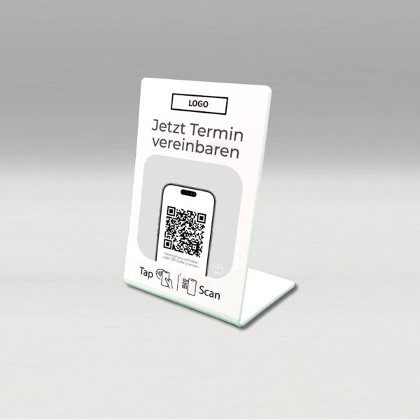 Terminvereinbarung NFC Tag und QR Code Tischaufsteller