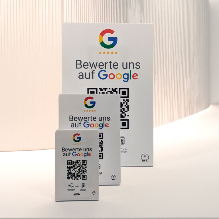 Google Bewertung NFC Aufsteller - 110x150mm Acryl, Fertig Eingerichtet | Mit QR-Code