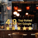 Google Bewertung Sticker mit Score – „Top Rated on Google“ – Schaufenster & Ladentür – Gold oder Weiß – 3 Größen