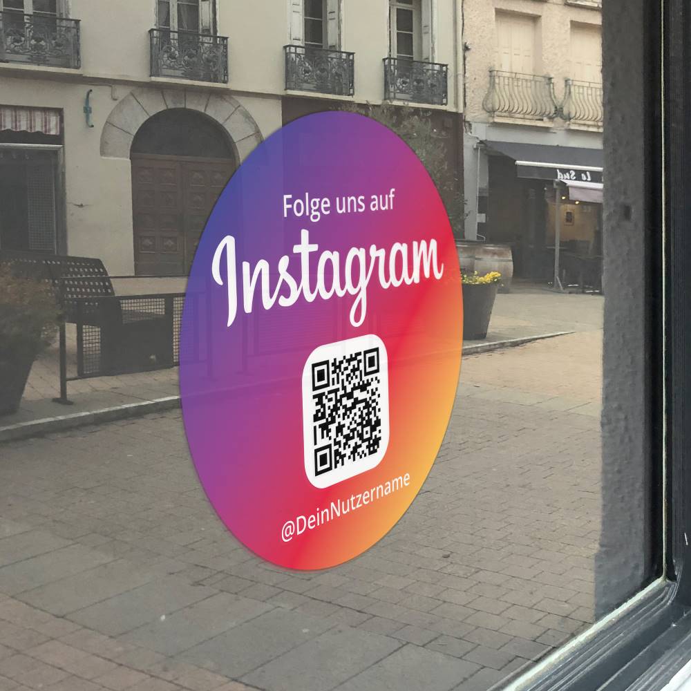 instagram aufkleber color s rund auf fenster empfehlio Aufkleber Sticker "Folge uns auf Instagram" Rund Color – Bild 1