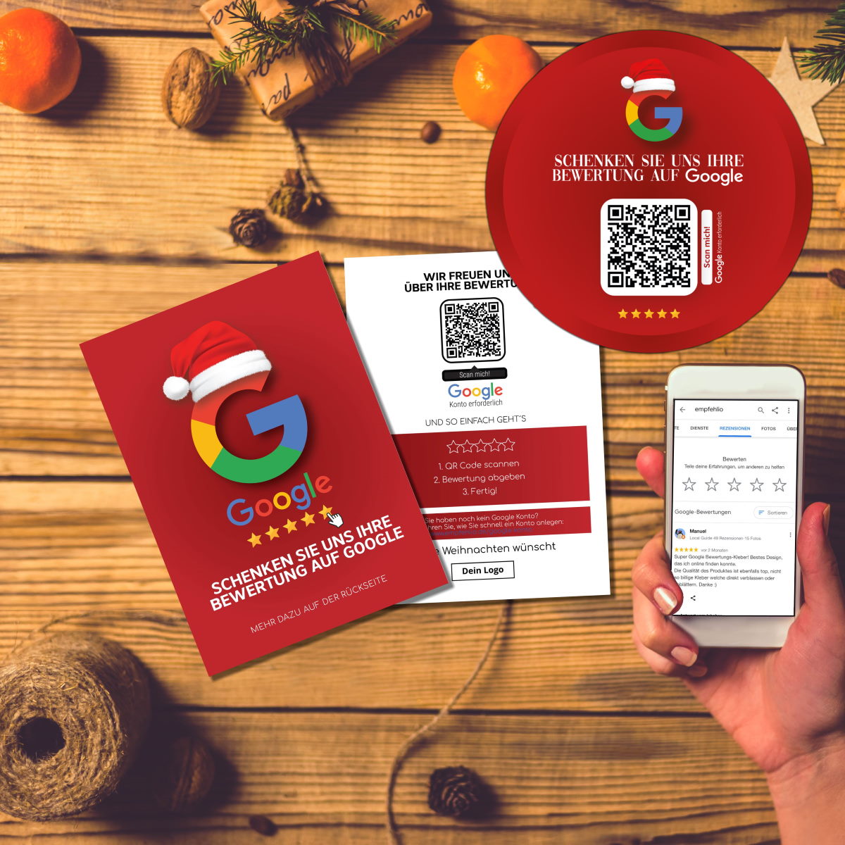 google bewertungskarten weihnachten paket s Bewerten Sie uns auf Google Paket XMAS - Karten und Aufkleber – Bild 1