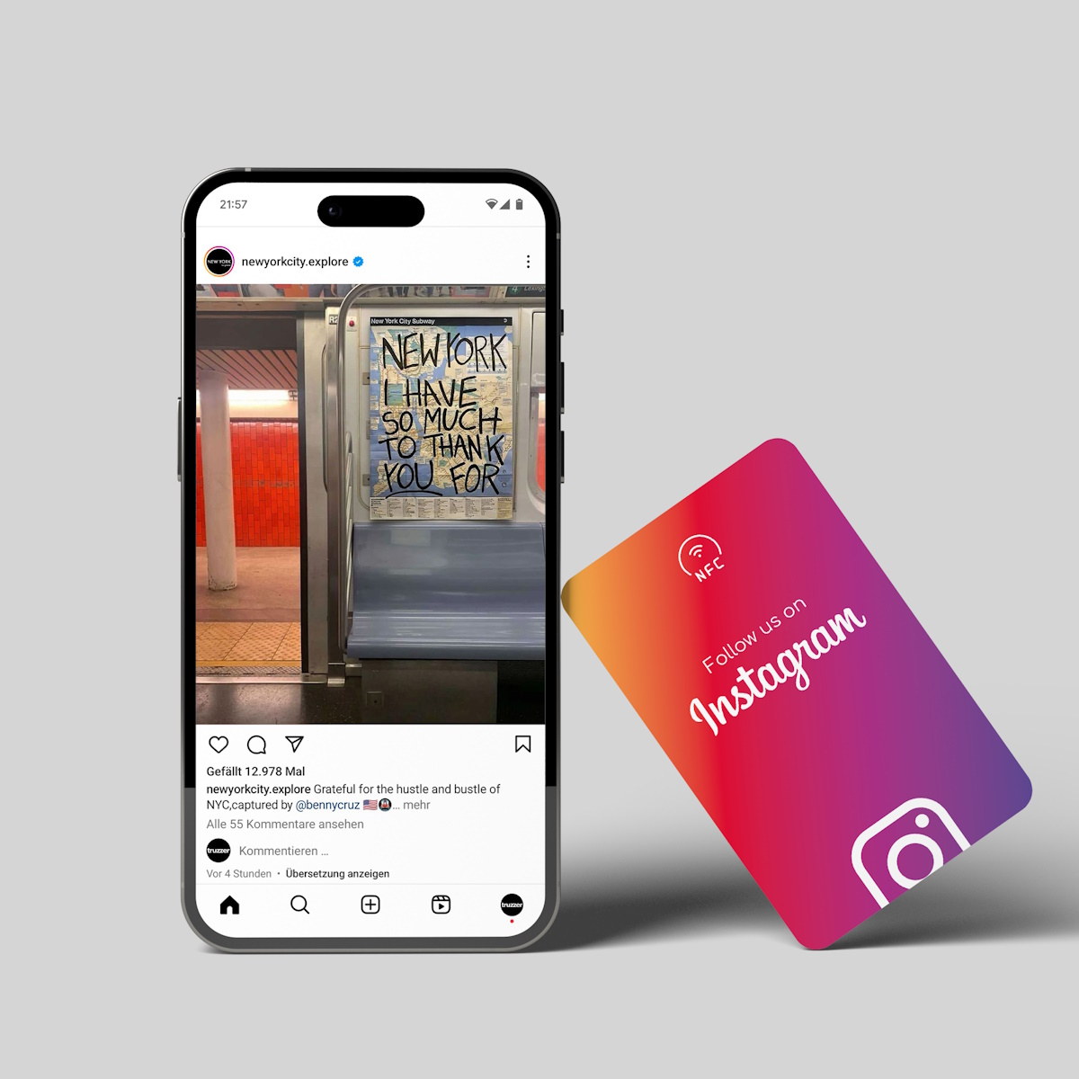 instagram nfc business card visitenkarte smartcard empfehlio truzzer Follow us on Instagram NFC Card "Tap" – Bild 1