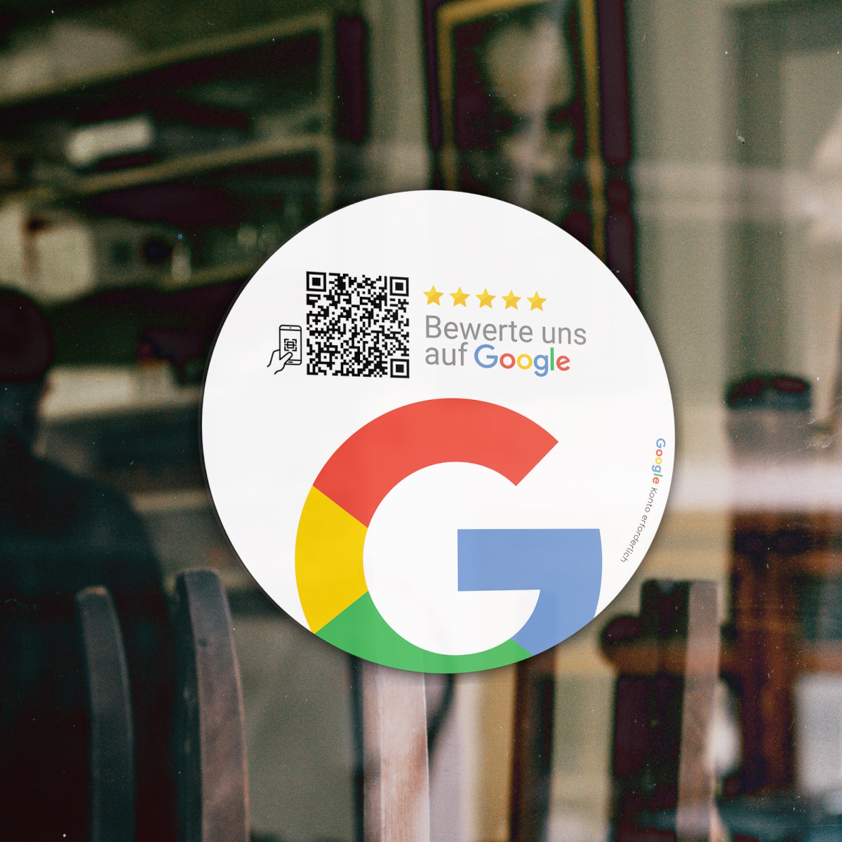 bewerte uns auf google aufkleber iconic Bewerten Sie uns auf Google Aufkleber mit Google QR Code Iconic – Bild 1