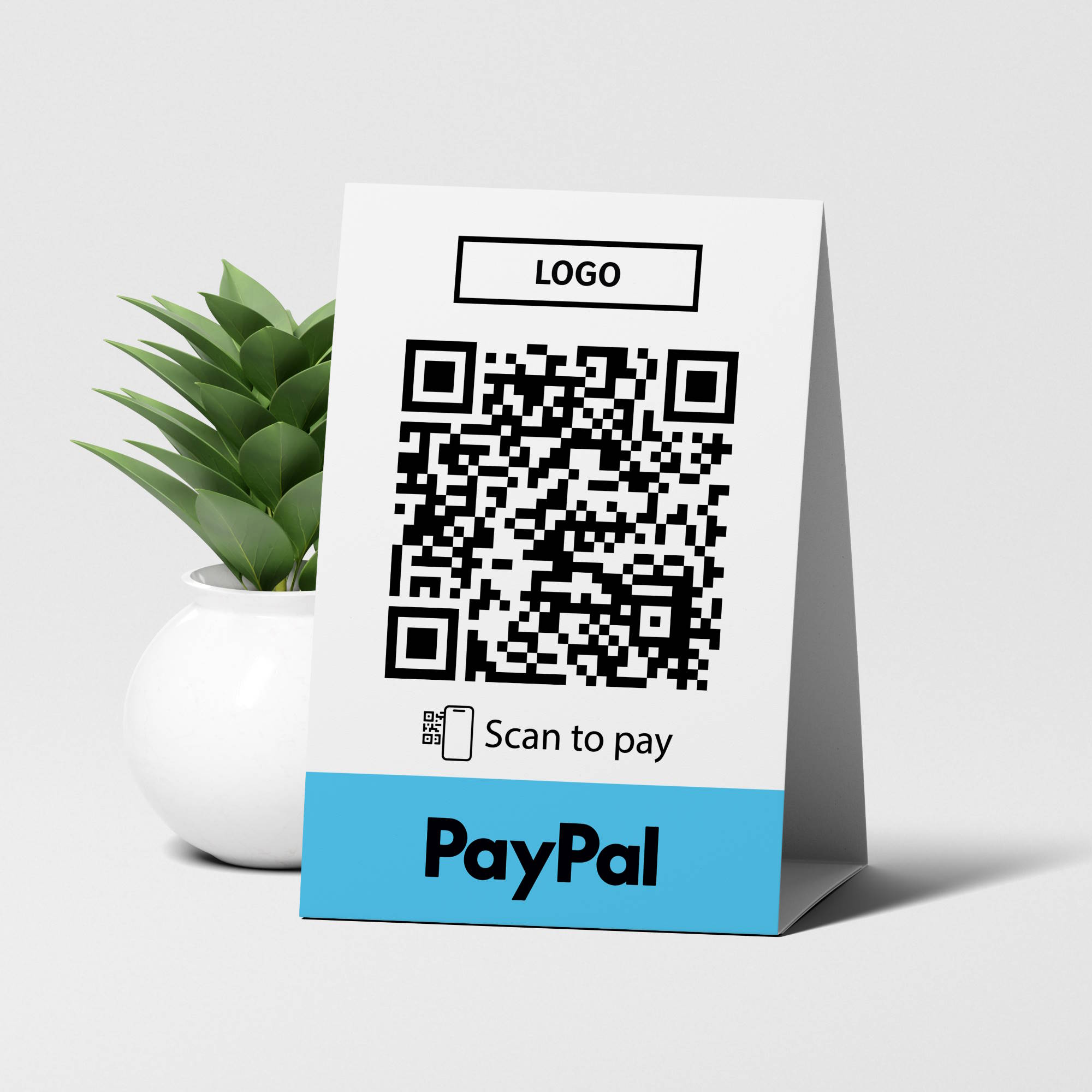 paypal pay bezahlen qr code table tent new design empfehlio truzzer a iso PayPal bezahlen QR Code Tischaufsteller Brand Refresh – Bild 1