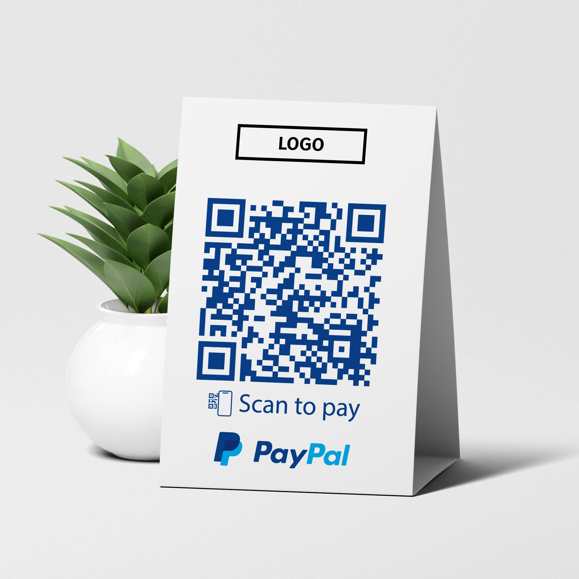 paypal pay bezahlen qr code table tent old design empfehlio truzzer a iso PayPal bezahlen QR Code Tischaufsteller – Bild 1