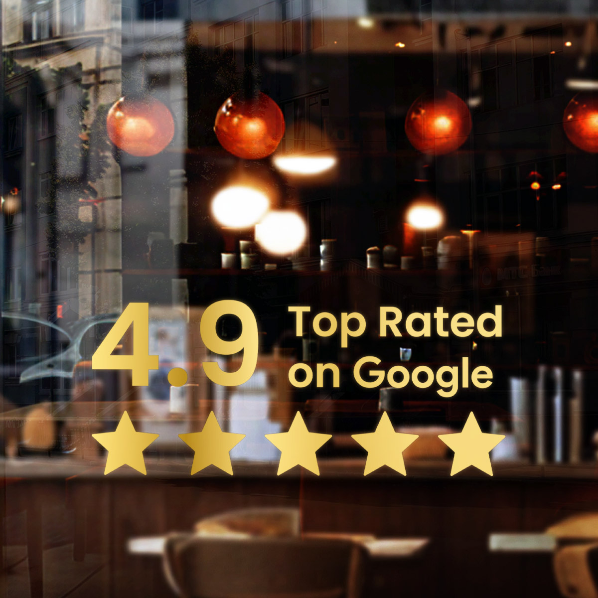 top-rated-on-google-score-gold-s Google Bewertung Sticker mit Score – „Top Rated on Google“ – Schaufenster & Ladentür – Gold oder Weiß – 3 Größen – Bild 1